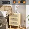 Mid Century Modern Night Stand Rattan Nightstand with Charging Station, 3 Drawers Bedroom Side Table Bohemian Design